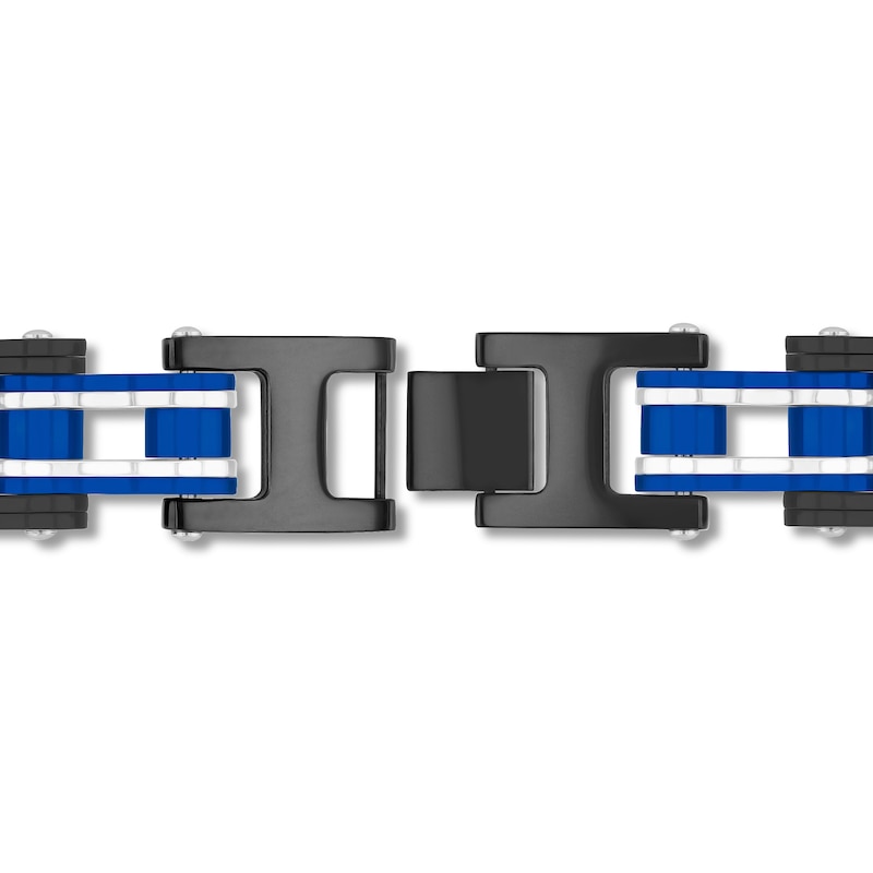 Main Image 3 of Men's Bracelet Stainless Steel Black/Blue Ion Plating 8.5&quot;