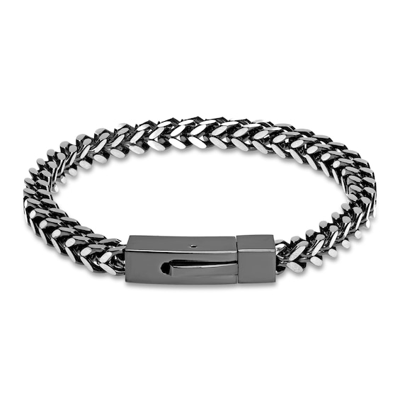 Franco Chain Bracelet Black Ion Plating Solid Stainless Steel 9"