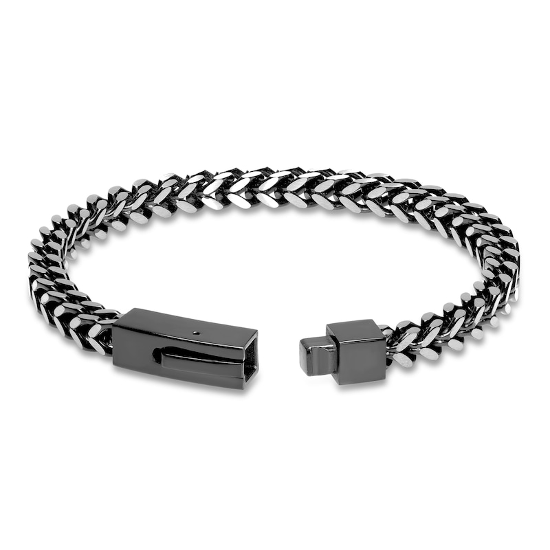 Main Image 2 of Franco Chain Bracelet Black Ion Plating Solid Stainless Steel 9"