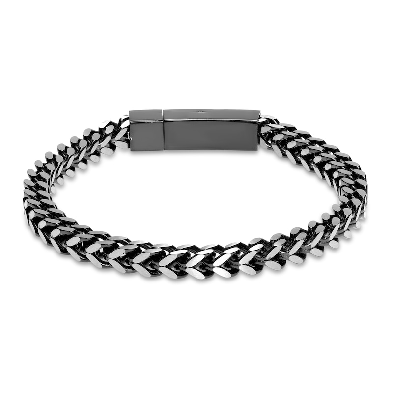 Main Image 3 of Franco Chain Bracelet Black Ion Plating Solid Stainless Steel 9"