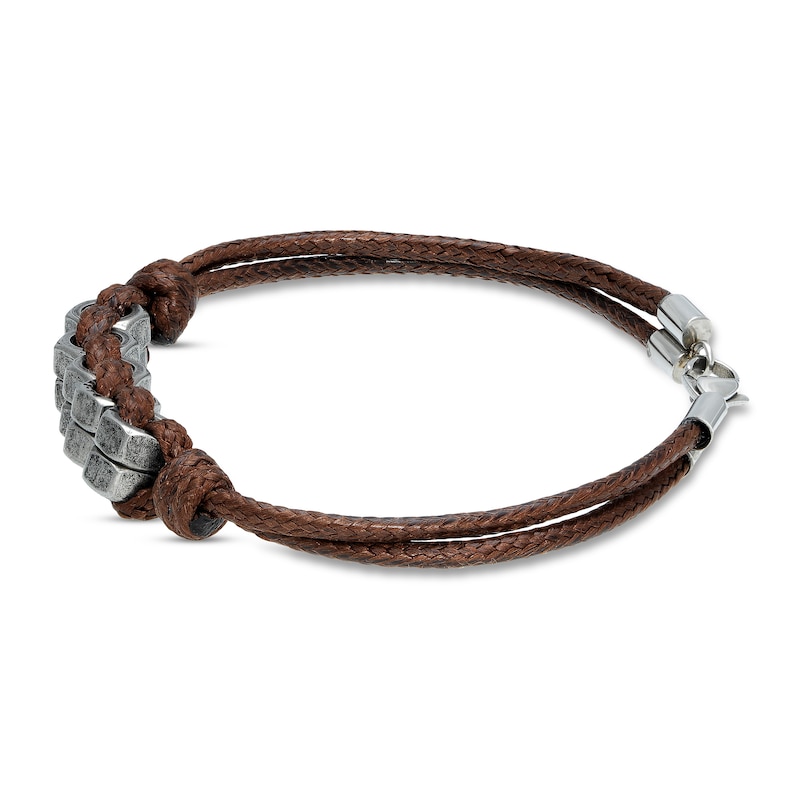 Main Image 2 of Men's Brown Leather Bracelet Stainless Steel 8.25"