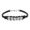 Thumbnail Image 1 of Men's Black Leather Bracelet Stainless Steel 8.25"