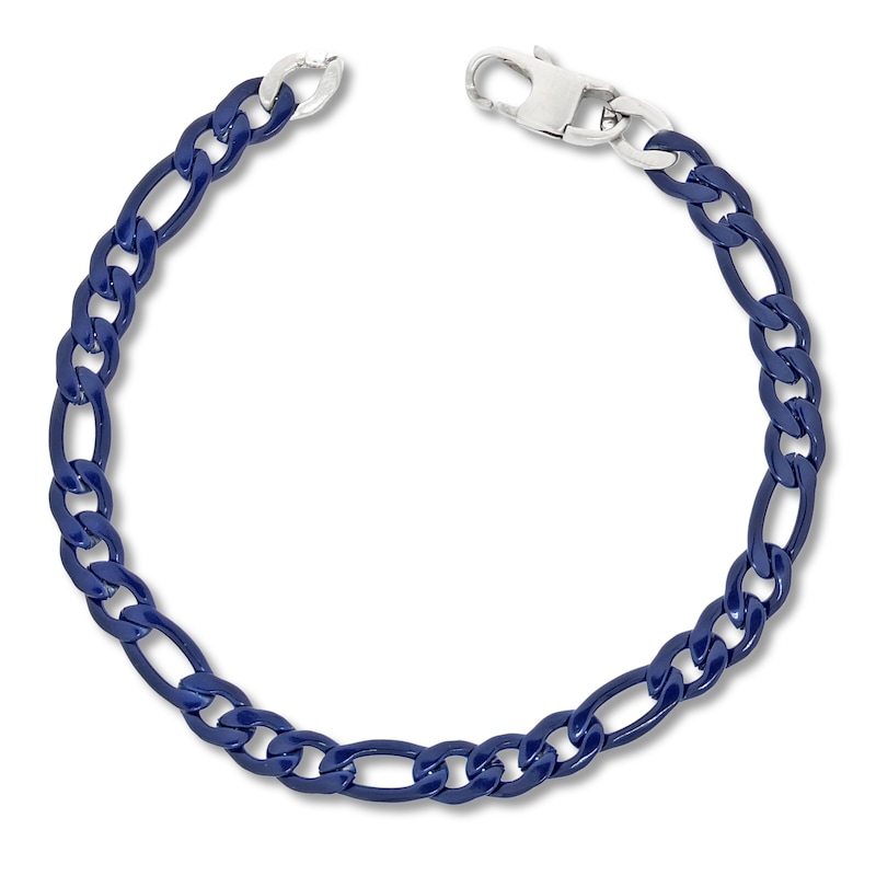 Solid Figaro Bracelet Blue Acrylic & Stainless Steel 8.5"