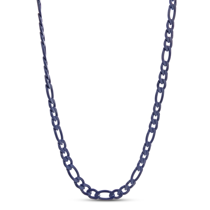 Men's Figaro Necklace Blue Ion Plating Stainless Steel 24"