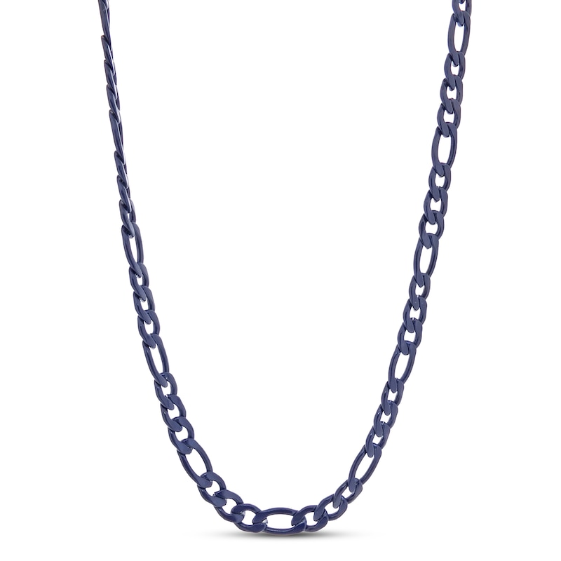 Solid Figaro Necklace Blue Ion Plating Stainless Steel 24"