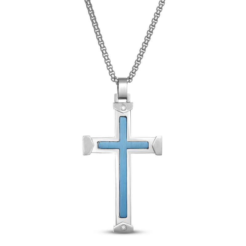 Main Image 1 of Men's Cross Necklace Diamond Accents Stainless Steel 24&quot;