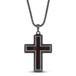 Men's Cross Necklace Black Ion Plating Stainless Steel 24"