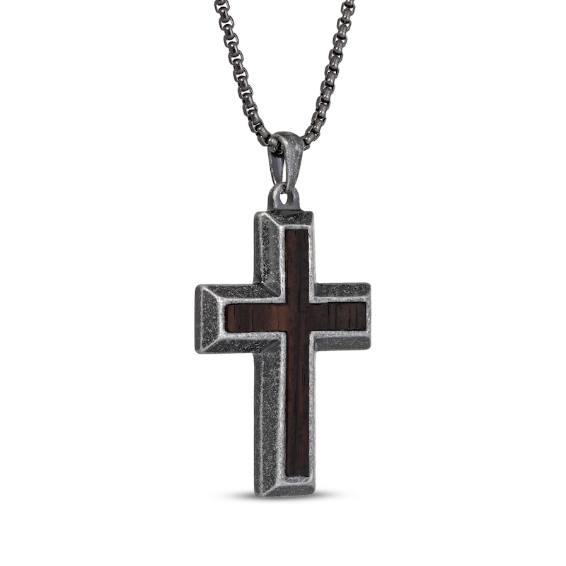 Main Image 2 of Men's Cross Necklace Black Ion Plating Stainless Steel 24&quot;