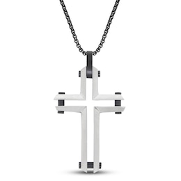 Men's Cross Necklace Black Ion Plating Stainless Steel 24"