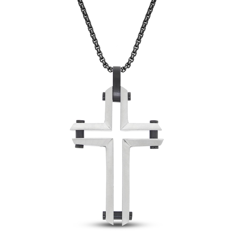 Main Image 1 of Men's Cross Necklace Black Ion Plating Stainless Steel 24&quot;