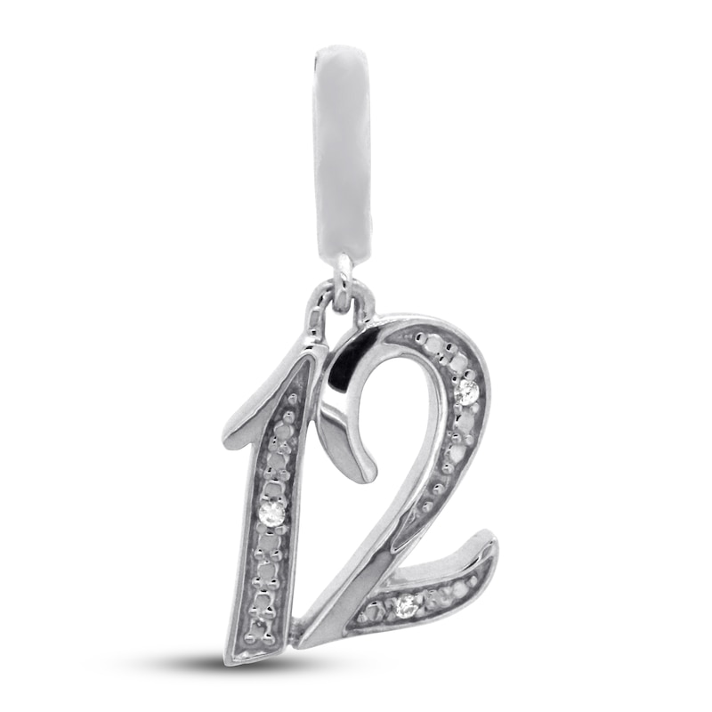 Number 12 Charm with Diamonds Sterling Silver