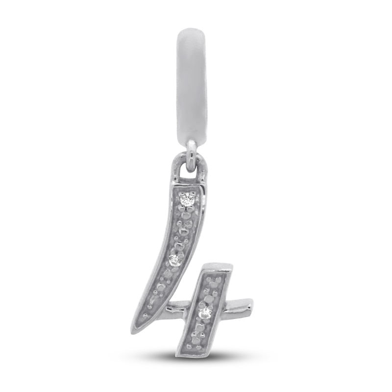 Main Image 1 of True Definition Number 4 Charm with Diamonds Sterling Silver