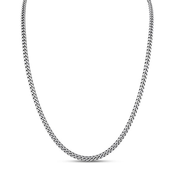 Solid Curb Chain Necklace Oxidized Sterling Silver 24"