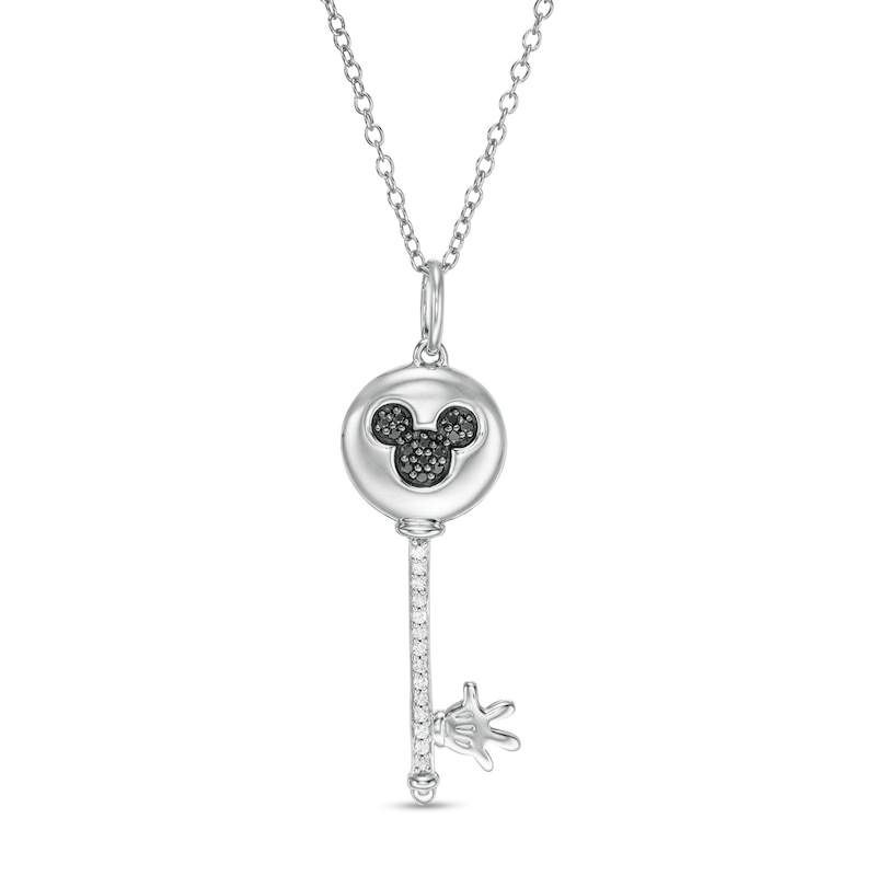 Disney Treasures Mickey Mouse Black & White Diamond Necklace 1/10 ct tw Round-Cut Sterling Silver 17"