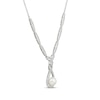 Thumbnail Image 1 of Cultured Pearl & White Lab-Created Sapphire Drop Necklace Sterling Silver 18"