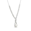 Thumbnail Image 2 of Cultured Pearl & White Lab-Created Sapphire Drop Necklace Sterling Silver 18&quot;