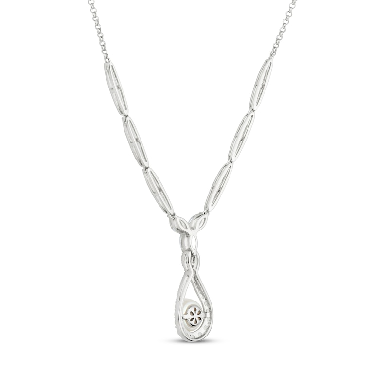 Main Image 3 of Cultured Pearl & White Lab-Created Sapphire Drop Necklace Sterling Silver 18&quot;