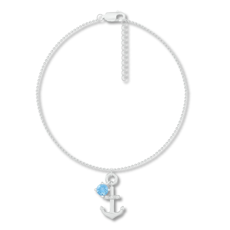 Main Image 1 of Blue Topaz & Diamond Anklet Sterling Silver 9"