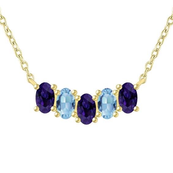 East West Oval Birthstone Family & Mother's Necklace (2-5 Stones)
