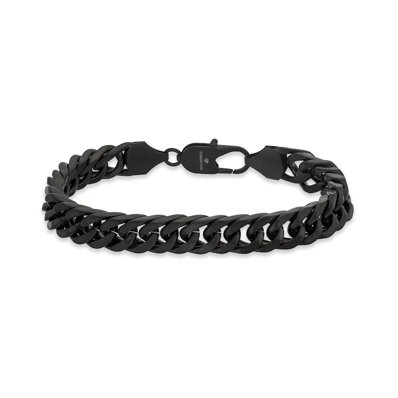 Solid Matte Curb Bracelet Black Ion-Plated Stainless Steel 8.75