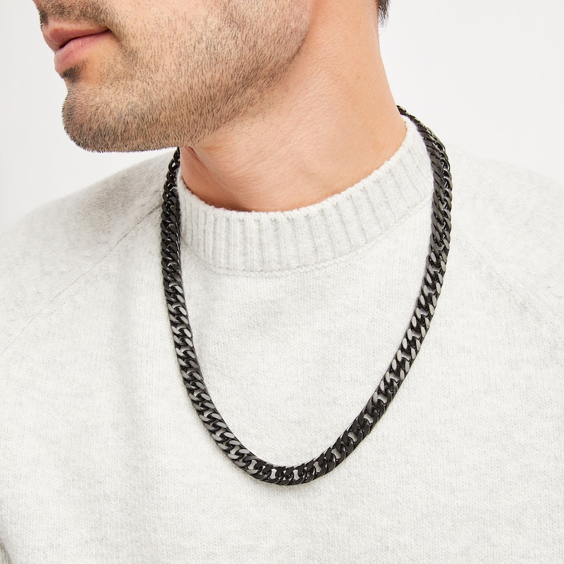 Solid Matte Curb Necklace Black Ion-Plated Stainless Steel 24"