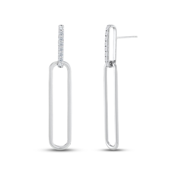 White Lab-Created Sapphire Paperclip Drop Earrings Sterling Silver