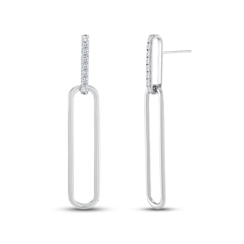 Main Image 1 of White Lab-Created Sapphire Paperclip Drop Earrings Sterling Silver