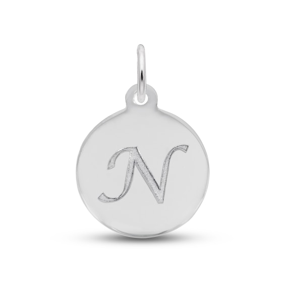 Letter N Monogram Disc Charm Sterling Silver