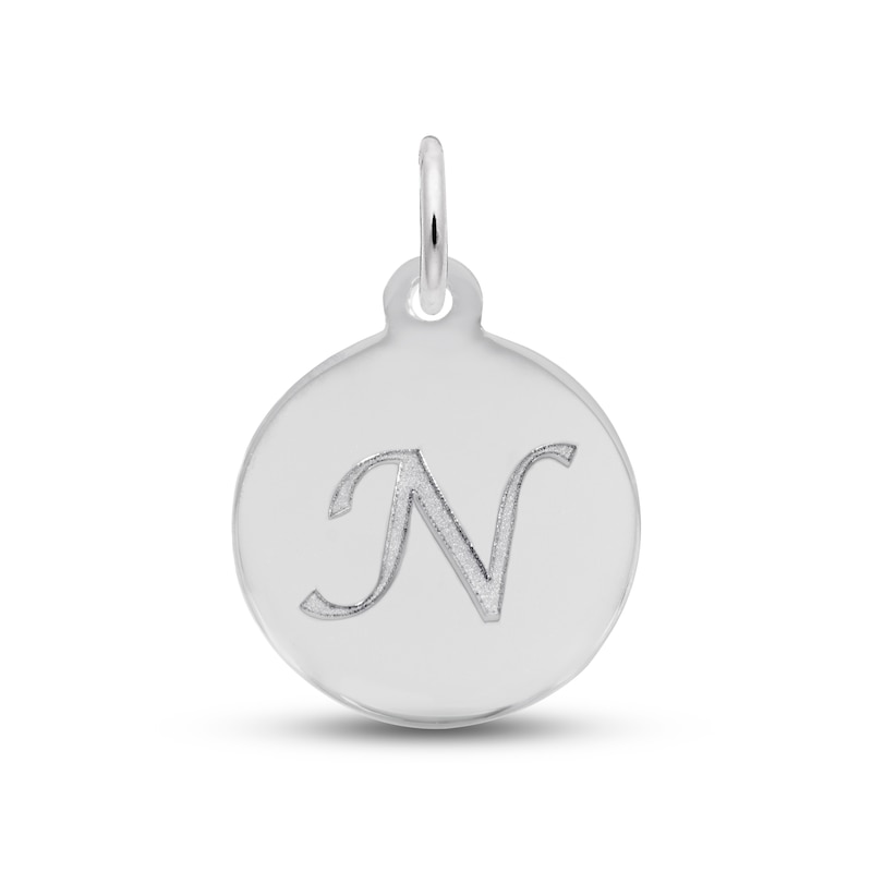 Letter N Monogram Disc Charm Sterling Silver