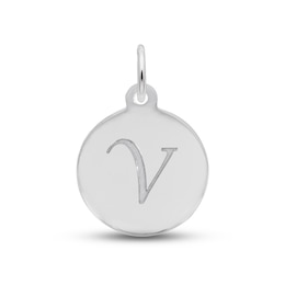 Letter V Monogram Disc Charm Sterling Silver