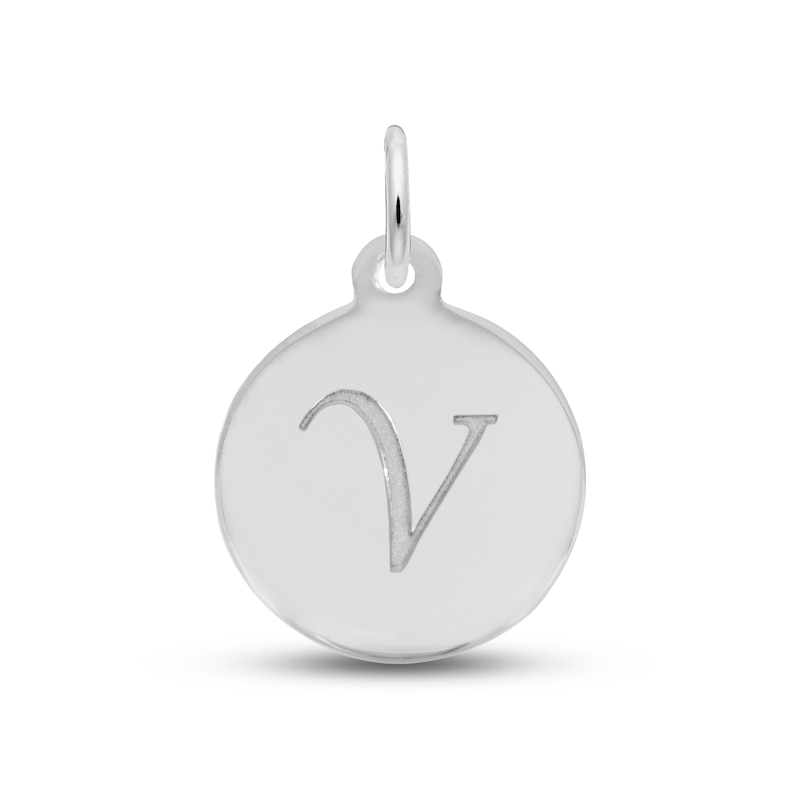 Main Image 1 of Letter V Monogram Disc Charm Sterling Silver