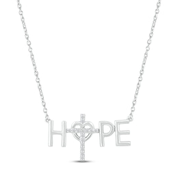 Diamond "Hope" Cross Necklace 1/15 ct tw Round-cut Sterling Silver 18"