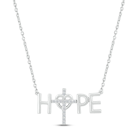 Diamond "Hope" Cross Necklace 1/15 ct tw Round-cut Sterling Silver 18"