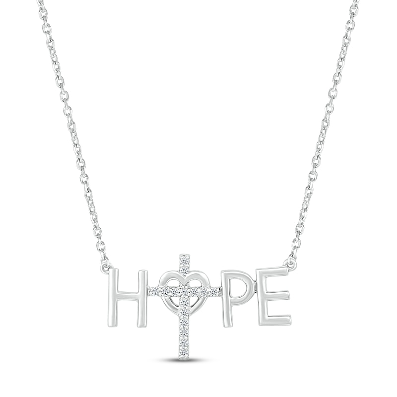 Diamond "Hope" Cross Necklace 1/15 ct tw Round-cut Sterling Silver 18"