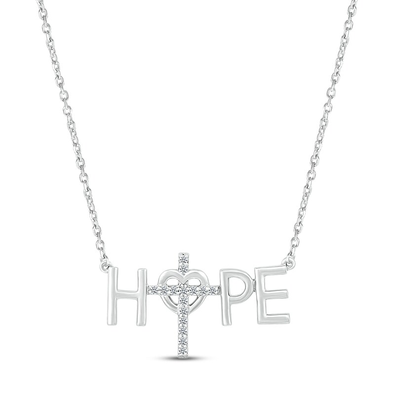Diamond "Hope" Cross Necklace 1/15 ct tw Round-cut Sterling Silver 18"