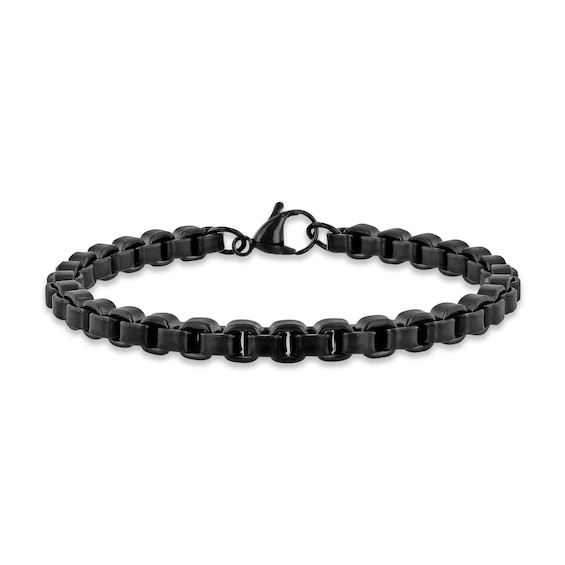 Box Chain Bracelet Black Ion-Plated Solid Stainless Steel 8.5"
