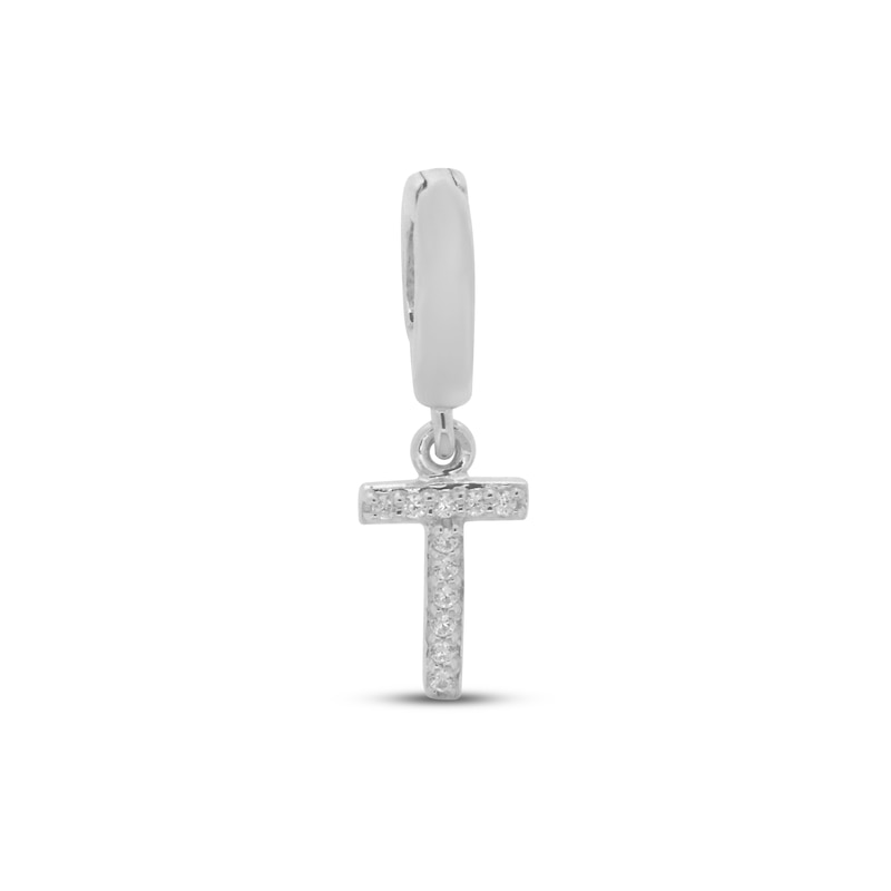 True Definition Letter T Initial Charm with Diamonds Sterling Silver