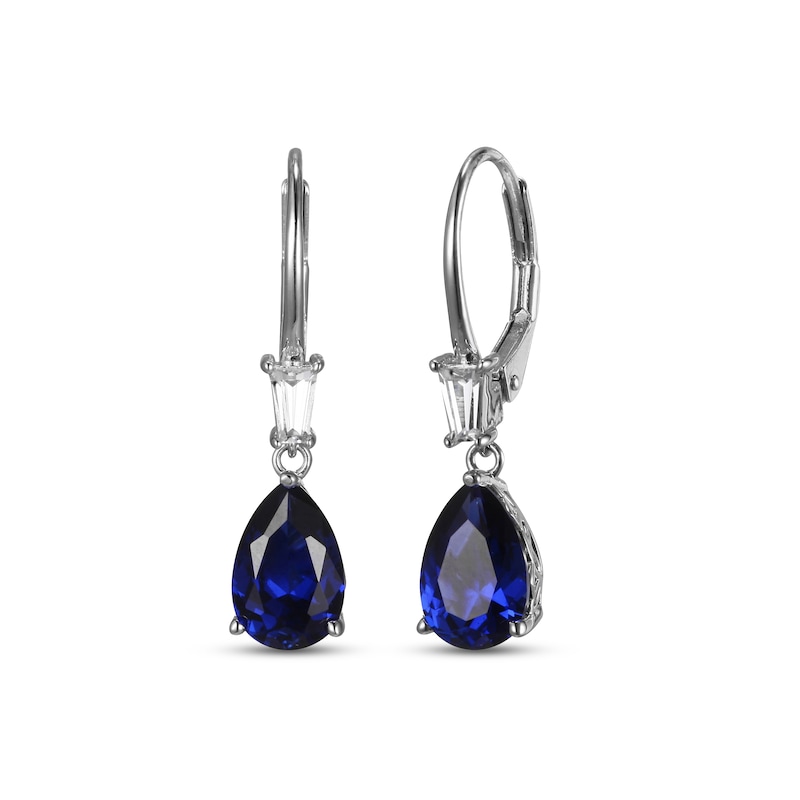 Blue & White Lab-Created Sapphire Dangle Earrings Sterling Silver