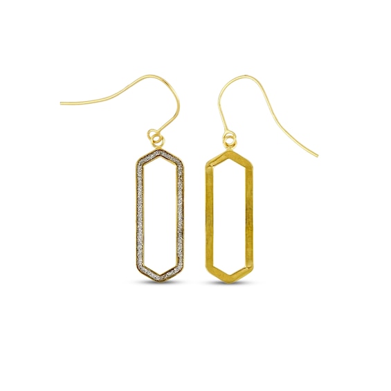 Glitter Enamel Paperclip Dangle Earrings 14K Yellow Gold