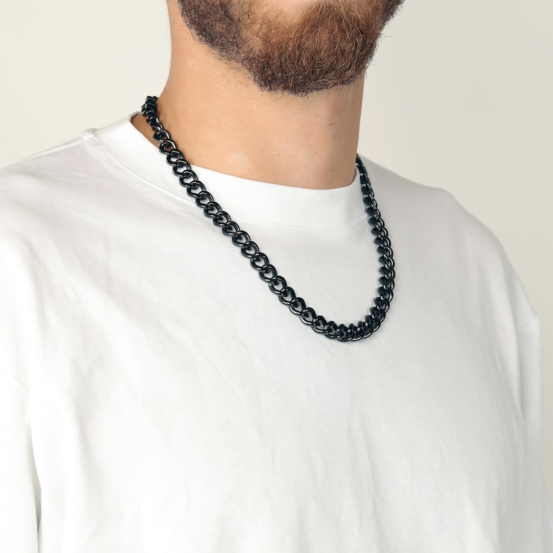 Main Image 4 of Curb Chain Necklace 11mm Black Ion-Plated Solid Stainless Steel 20&quot;
