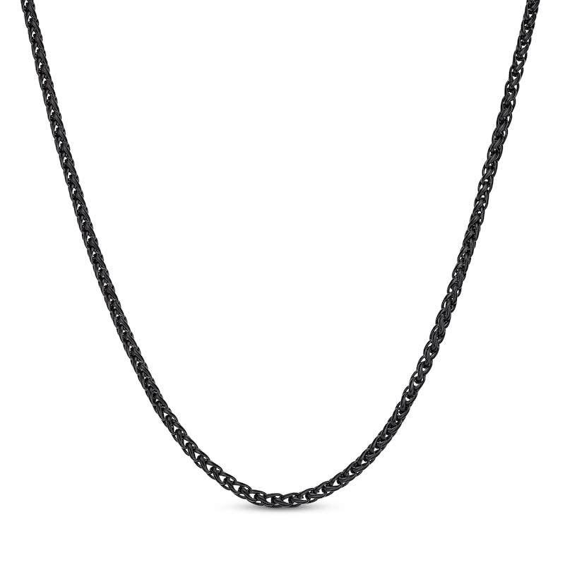 Solid Wheat Chain Necklace 3mm Black Ion-Plated Stainless Steel 20"