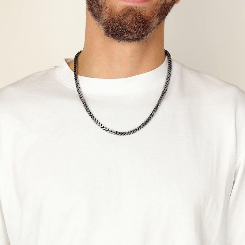 Main Image 4 of Foxtail Chain Necklace 4mm Solid Stainless Steel & Black Ion-Plating 22&quot;