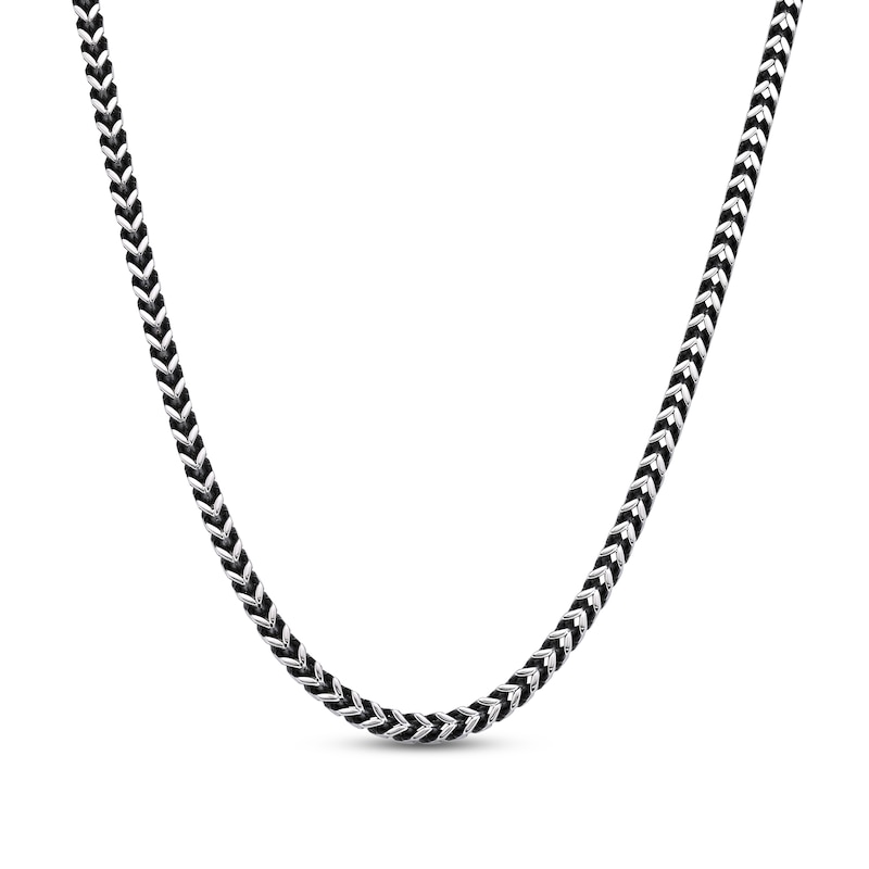 Solid Foxtail Chain Necklace 4mm Stainless Steel & Black Ion-Plating 24"