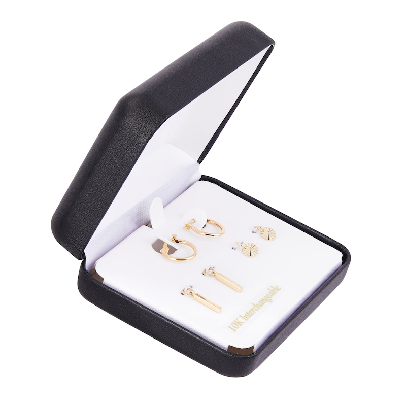 Main Image 1 of Three-Piece Interchangeable Huggie Earrings & Charms Set 10K Yellow Gold