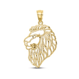 Men's Diamond-cut Lion Head Charm 10K Yellow Gold