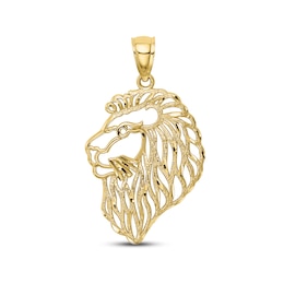 Men's Diamond-cut Lion Head Charm 10K Yellow Gold