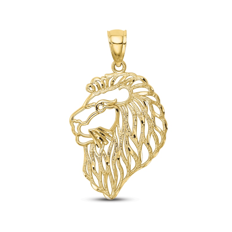 Main Image 1 of Men's Diamond-cut Lion Head Charm 10K Yellow Gold