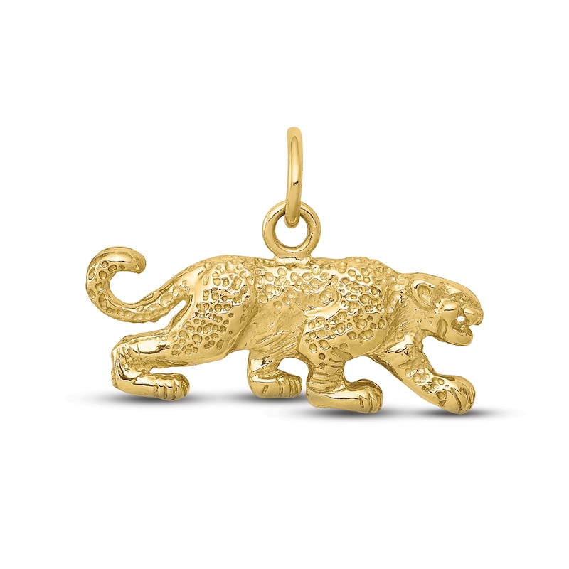 Main Image 1 of Men's Satin Finish Leopard Charm 10K Yellow Gold
