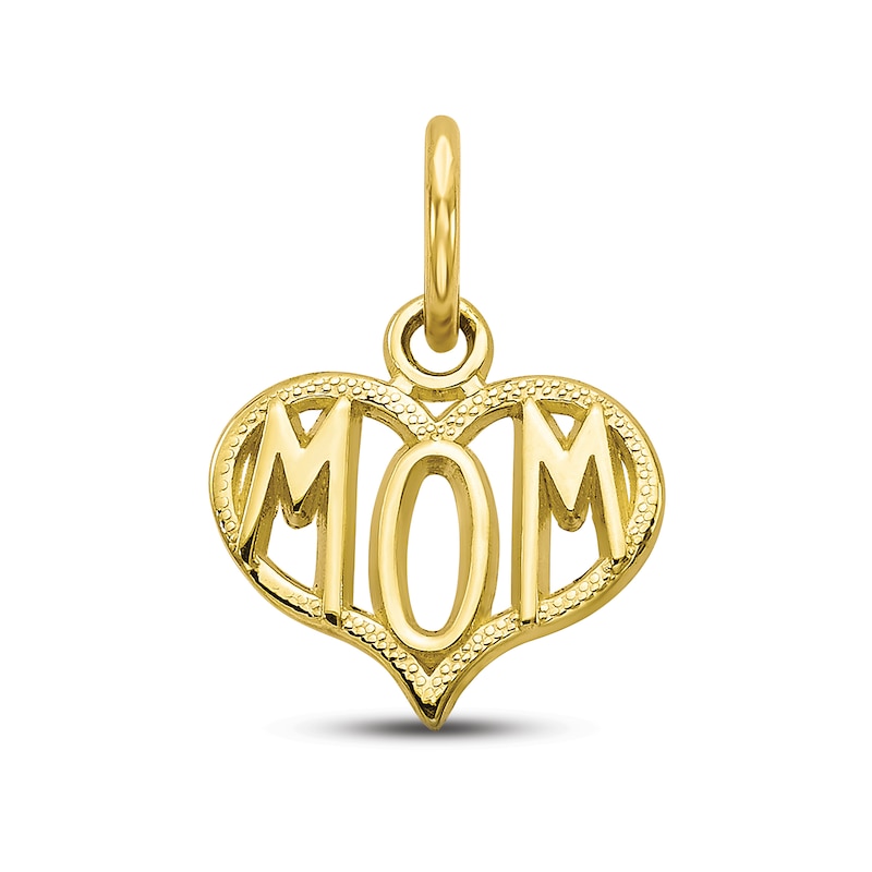 "Mom" Heart Charm 10K Yellow Gold