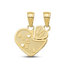 &quot;Big Sis&quot; & &quot;Lil Sis&quot; Heart Charms 10K Yellow Gold